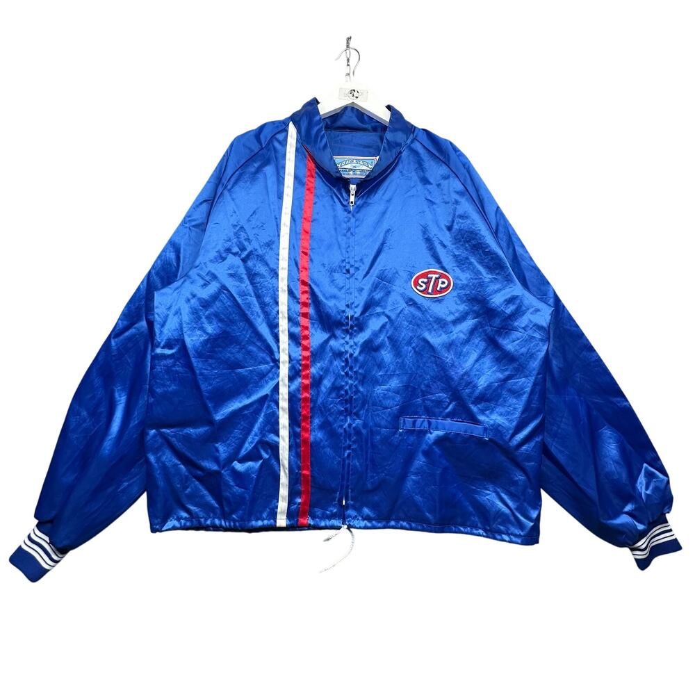Vintage 80s STP Racing Horizon Kaye Satin Windbreaker Jacket Mens XXL Blue Euro